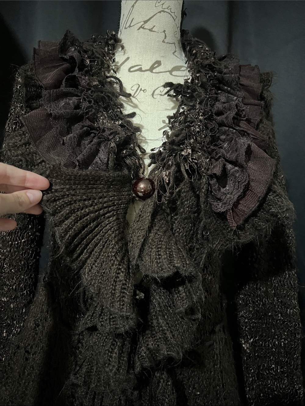 Brown Ruffle-Front Knit Sweater Cardigan - Picture 3 of 4